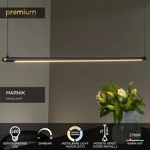 Lucide MARNIK - Hanglamp - Ø 2,5 cm - LED Dimb. - CCT - 1x22W 2700K/4000K - Handbewegingssensor - Zwart | Premium - USP